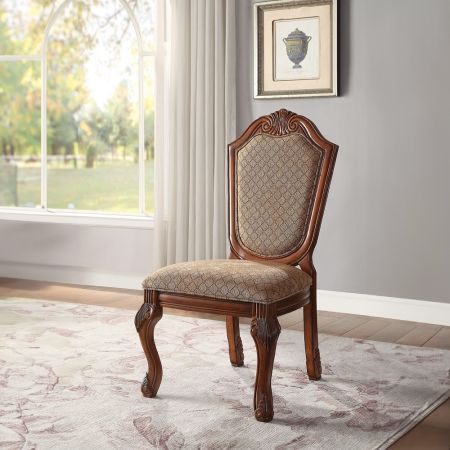 ACME Chateau De Ville Side Chair (Set-2) Fabric & Cherry Finish