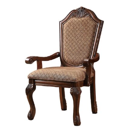 ACME Chateau De Ville Arm Chair (Set-2) Fabric & Cherry Finish