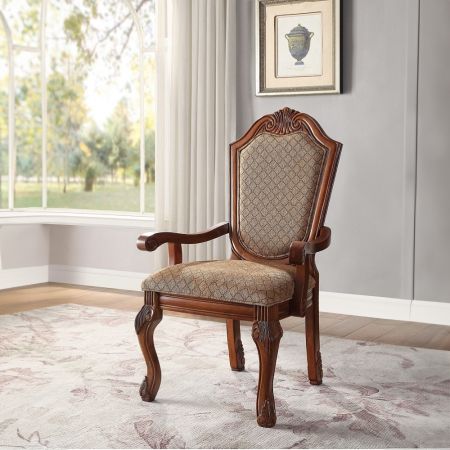 ACME Chateau De Ville Arm Chair (Set-2) Fabric & Cherry Finish