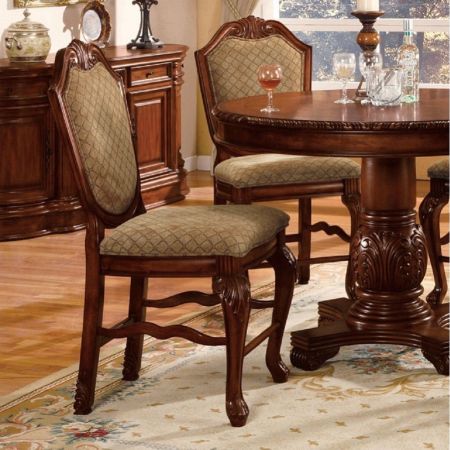 ACME Chateau De Ville Counter Height Chair (Set-2) Fabric & Cherry Finish