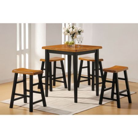 ACME Gaucho 5PC Pack Counter Height Table Set Oak & Black Finish