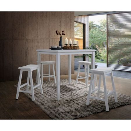 ACME Gaucho 5PC Pack Counter Height Table Set White Finish