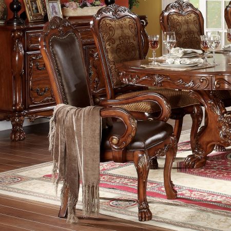 ACME Dresden Arm Chair (Set-2) Brown Synthetic Leather & Cherry Oak Finish