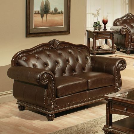 ACME Anondale Loveseat Espresso Top Grain Leather Match & Cherry Finish