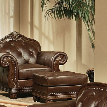 ACME Anondale Ottoman Espresso Top Grain Leather Match & Cherry Finish