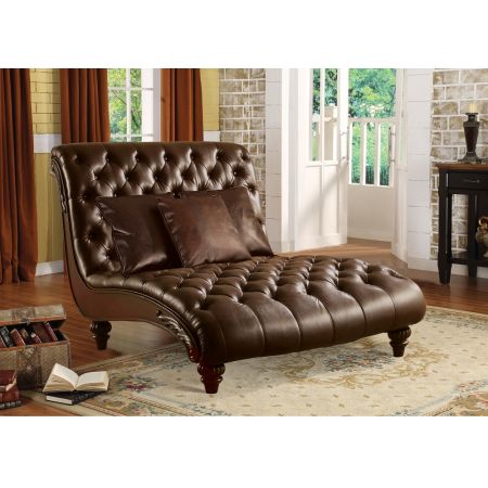 ACME Anondale Chaise W/3 Pillows Two Tone Brown Synthetic Leather & Brown Finish