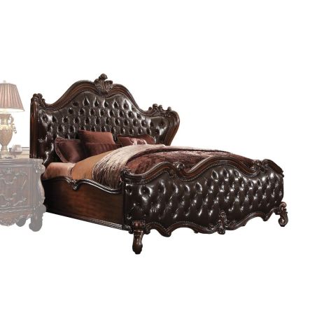 ACME Versailles CK Bed Two Tone Dark Brown Synthetic Leather & Cherry Oak Finish