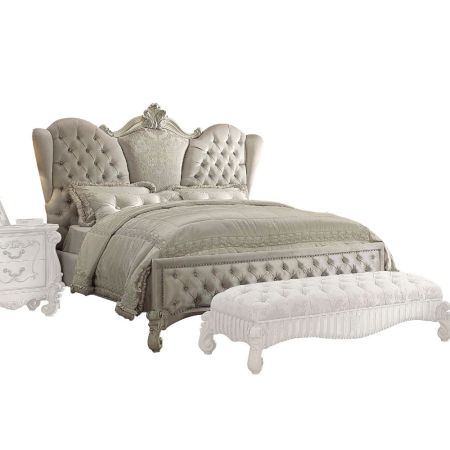 ACME Versailles CK Bed Ivory Velvet & Bone White Finish