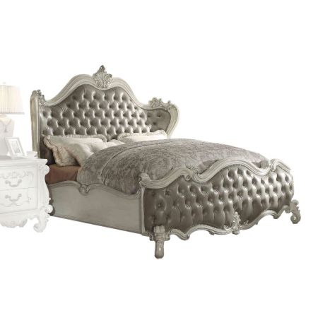 ACME Versailles EK Bed Vintage Gray Synthetic Leather & Bone White Finish