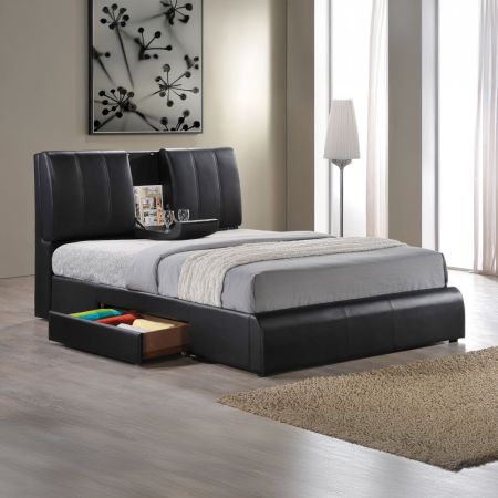 ACME Kofi Queen Bed W/Storage Black Synthetic Leather