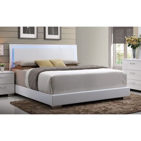 ACME Lorimar EK Bed W/Led White Synthetic Leather & Chrome Leg