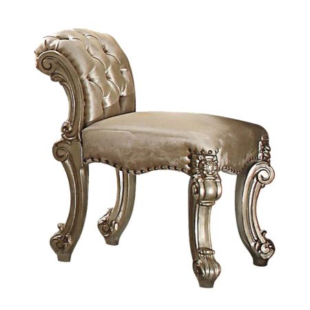 ACME Vendome Vanity Stool Fabric Gold Patina & Bone Finish