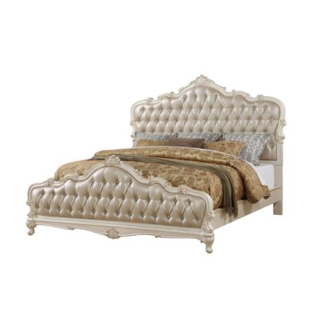 ACME Chantelle EK Bed Rose Gold Synthetic Leather & Pearl White Finish