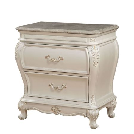 ACME Chantelle Nightstand W/Granite Top Pearl White Finish