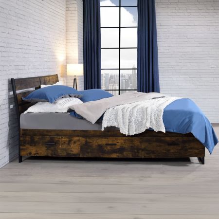 ACME Juvanth Queen Bed W/Storage Rustic Oak & Black Finish