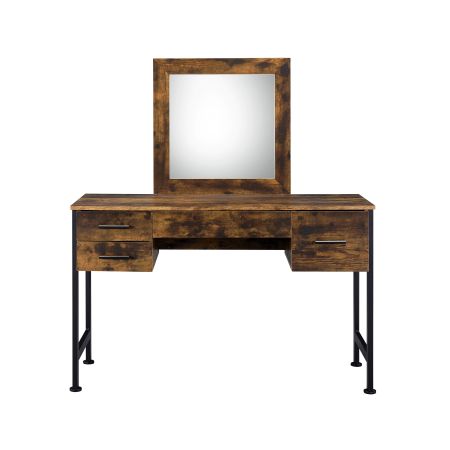 ACME Juvanth Vanity Desk & Mirror Rustic Oak & Black Finish