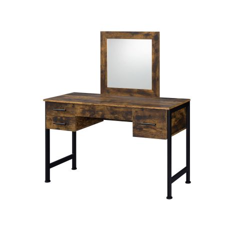 ACME Juvanth Vanity Desk & Mirror Rustic Oak & Black Finish