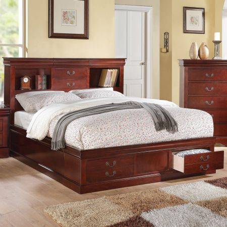 ACME Louis Philippe III Queen Bed W/Storage Cherry Finish