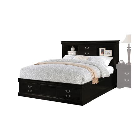 ACME Louis Philippe III EK Bed W/Storage Black Finish