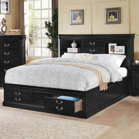 ACME Louis Philippe III EK Bed W/Storage Black Finish