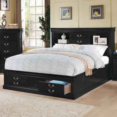 ACME Louis Philippe III Queen Bed W/Storage Black Finish