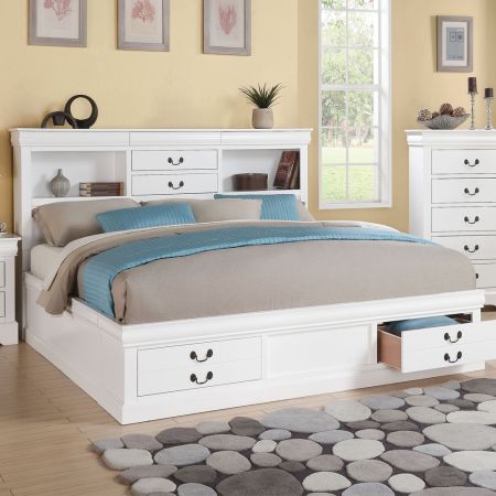 ACME Louis Philippe III Queen Bed W/Storage White Finish