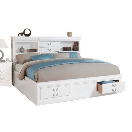 ACME Louis Philippe III Queen Bed W/Storage White Finish