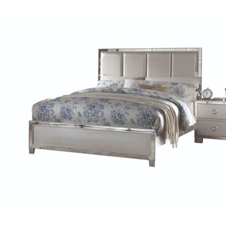 ACME Voeville II EK Bed Platinum Synthetic Leather & Platinum Finish