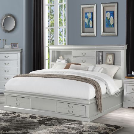 ACME Louis Philippe III Queen Bed W/Storage Platinum Finish