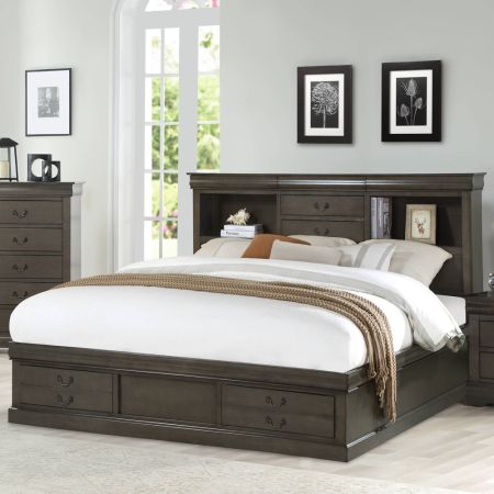 ACME Louis Philippe III EK Bed W/Storage Dark Gray Finish