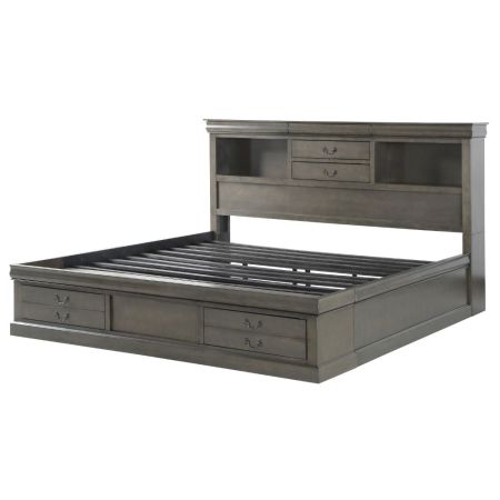 ACME Louis Philippe III EK Bed W/Storage Dark Gray Finish