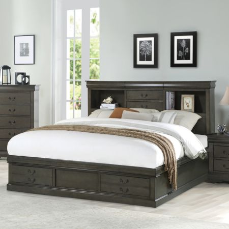 ACME Louis Philippe III Queen Bed W/Storage Dark Gray Finish