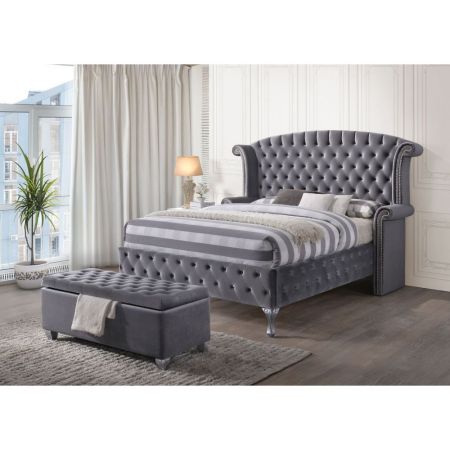 ACME Rebekah EK Bed Gray Velvet