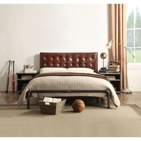 ACME Brancaster Queen Bed Vintage Brown Top Grain Leather