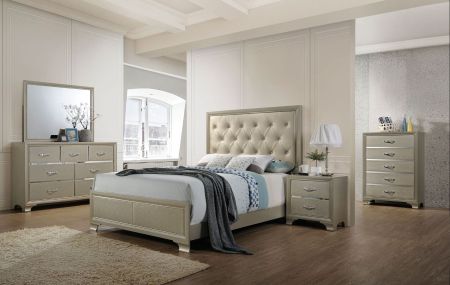 ACME Carine Queen Bed Synthetic Leather & Champagne Finish