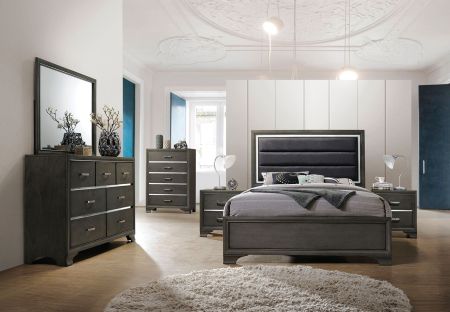 ACME Carine II Queen Bed Fabric & Gray Finish