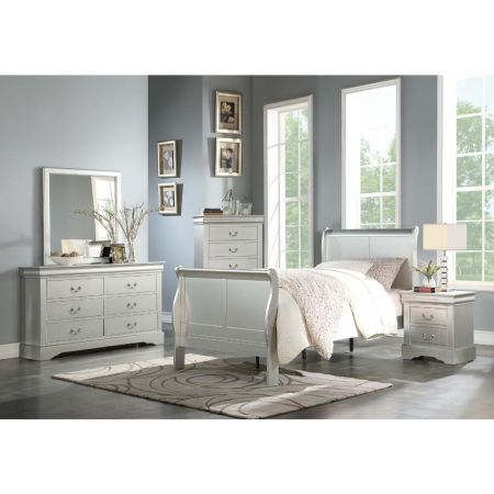 ACME Louis Philippe III Twin Bed Platinum Finish