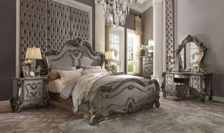 ACME Versailles Queen Bed Antique Platinum Finish