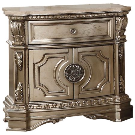 ACME Northville Nightstand W/Marble Top Antique Silver Finish