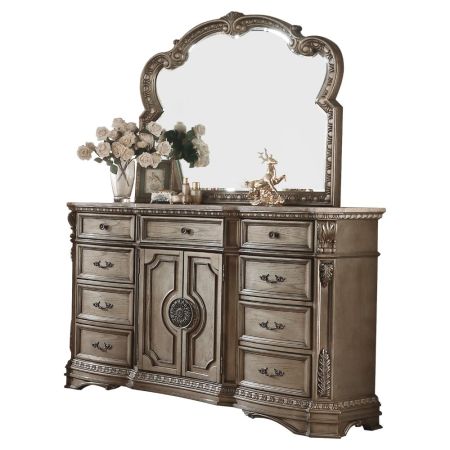 ACME Northville Dresser W/Marble Top Antique Silver Finish