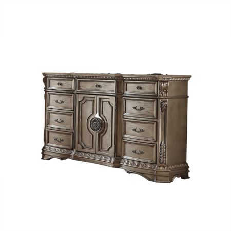 ACME Northville Dresser W/Wooden Top Antique Silver Finish