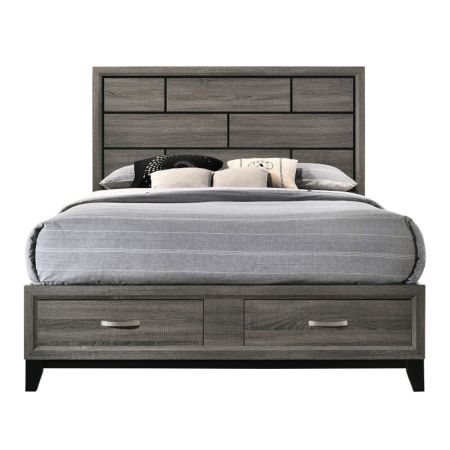 ACME Valdemar EK Bed W/Storage Weathered Gray Finish