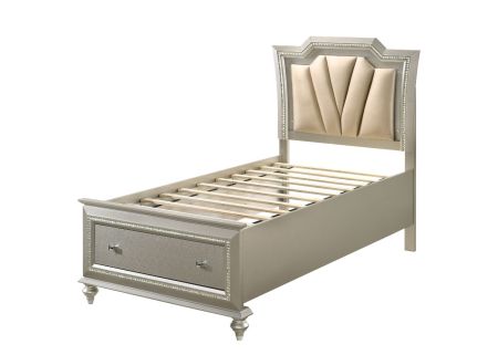 ACME Kaitlyn Twin Bed W/Led & Storage Synthetic Leather & Champagne Finish