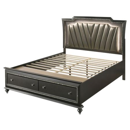 ACME Kaitlyn CK Bed W/Led & Storage Synthetic Leather & Metallic Gray Finish