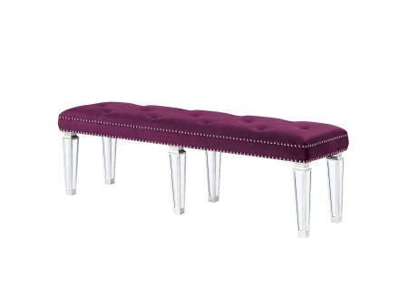 ACME Varian Bench Burgundy Velvet & Mirrored