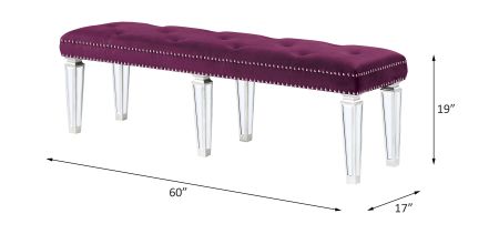 ACME Varian Bench Burgundy Velvet & Mirrored