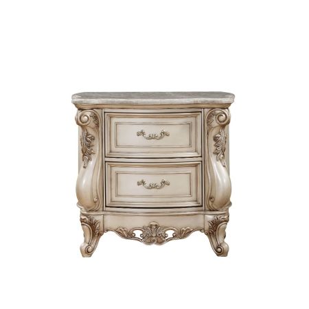 ACME Gorsedd Nightstand W/Marble Top Marble Top & Golden Ivory Finish