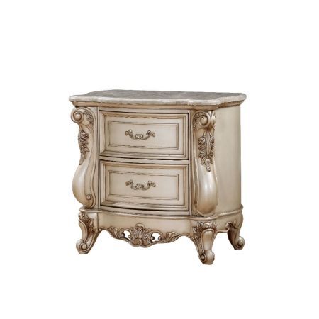 ACME Gorsedd Nightstand W/Marble Top Marble Top & Golden Ivory Finish