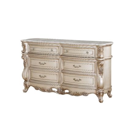 ACME Gorsedd Dresser W/Marble Top Marble Top & Golden Ivory Finish