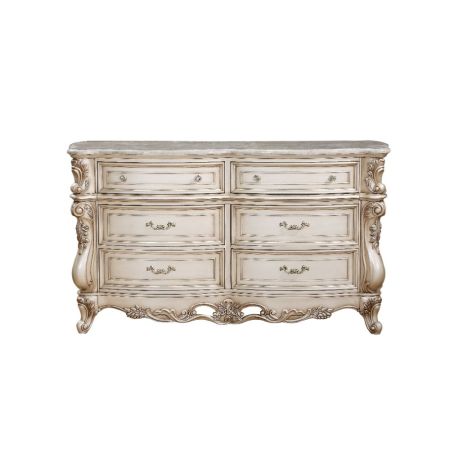 ACME Gorsedd Dresser W/Marble Top Marble Top & Golden Ivory Finish